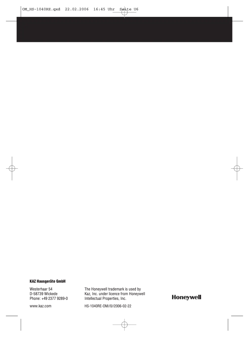 Page 1 de la notice Manuel utilisateur Honeywell HS-1040RE