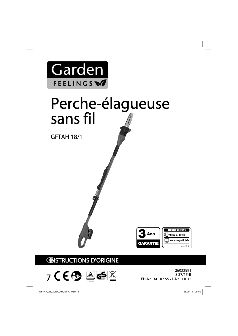 Page 1 de la notice Manuel utilisateur Garden Feelings GFTAH 18/1
