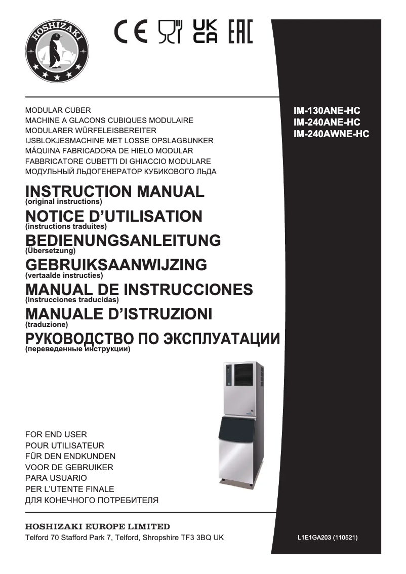 Page 1 de la notice Manuel utilisateur Hoshizaki IM-240AWNE-HC