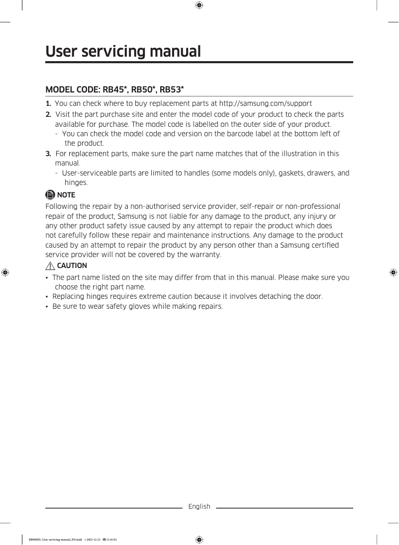 Image de la première page du manuel de l'appareil RB50DG6320B1