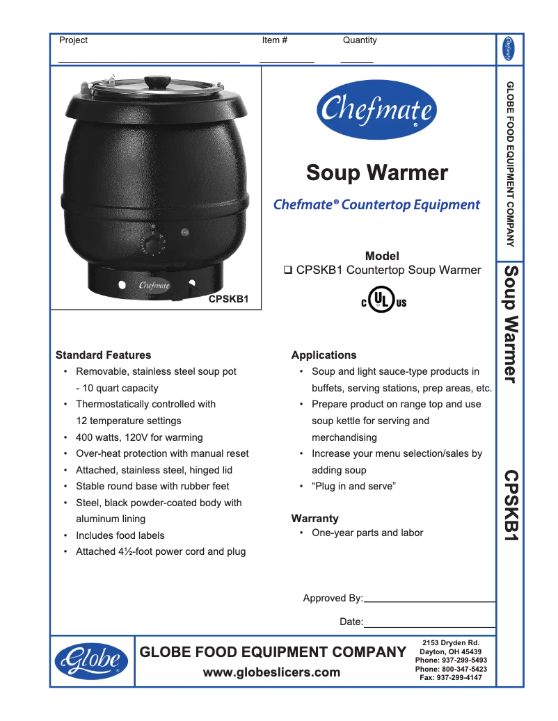 Page 1 de la notice Manuel d'utilisation et d'entretien Globe CPSKB1