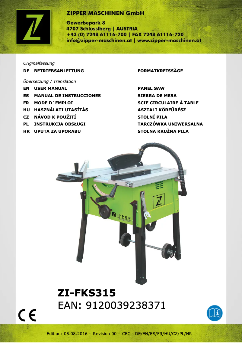 Page 1 de la notice Manuel utilisateur Zipper ZI-FKS315