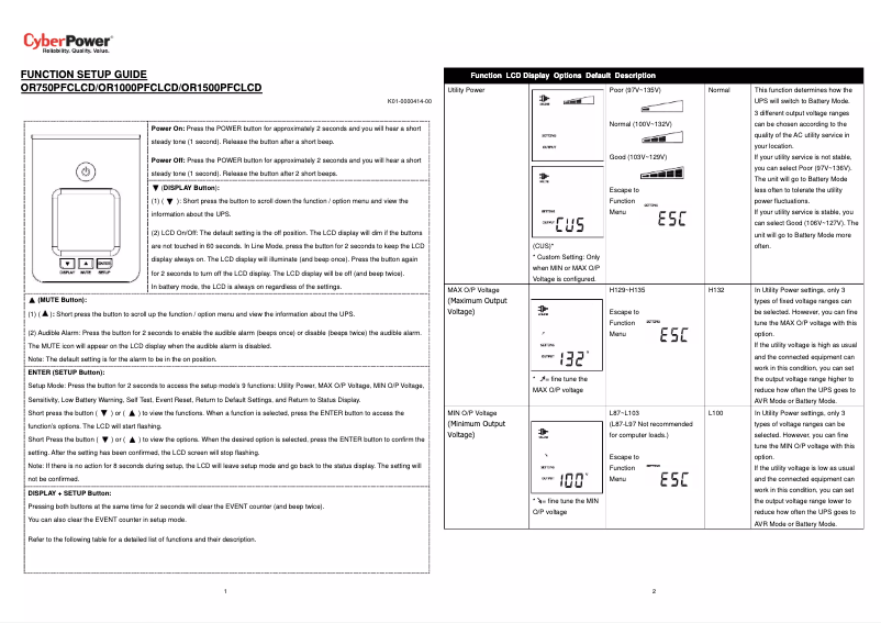 Page 1 de la notice Guide d'installation CyberPower OR1500PFCLCD