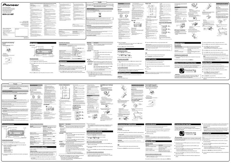 Page 1 de la notice Guide de démarrage rapide Pioneer MVH-S510BT