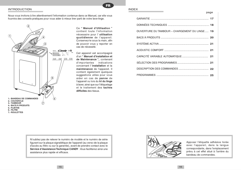 Page n°1 - Manuel utilisateur Candy LB CTA 125