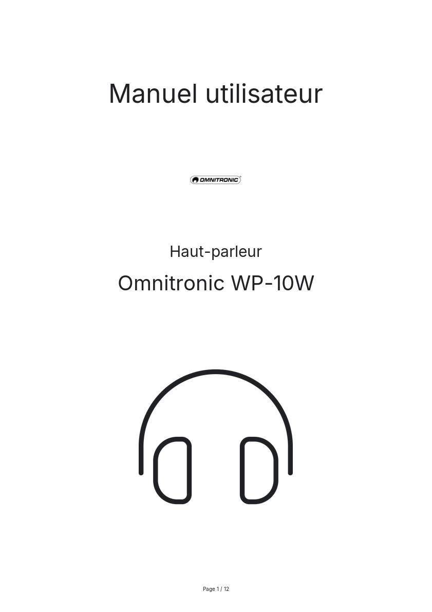 Page n°1 - Manuel utilisateur Omnitronic WP-10W