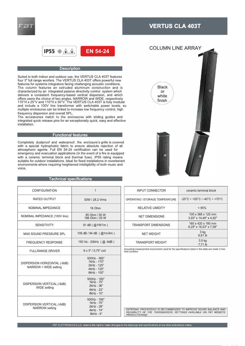 Page n°1 - Fiche technique FBT CLA 403T