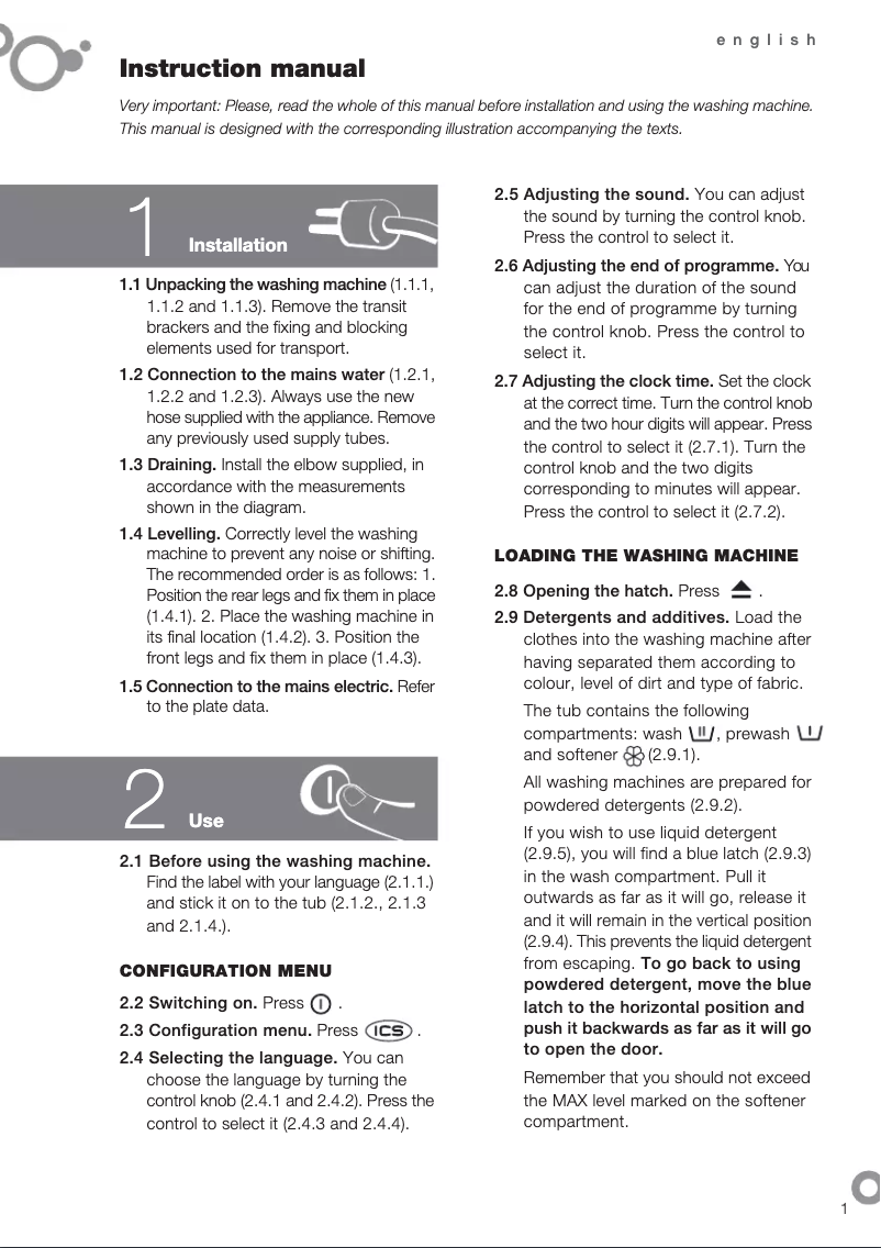 Page 1 de la notice Manuel utilisateur De Dietrich DFW812B