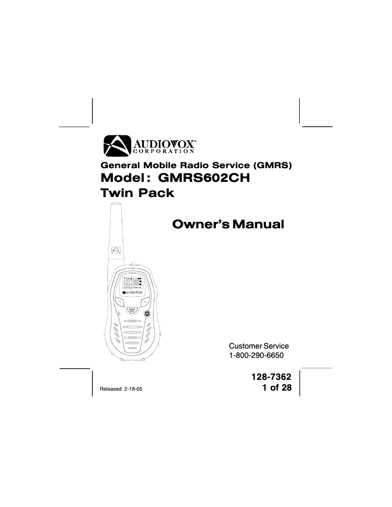 Image de la première page du manuel de l'appareil GMRS602CH