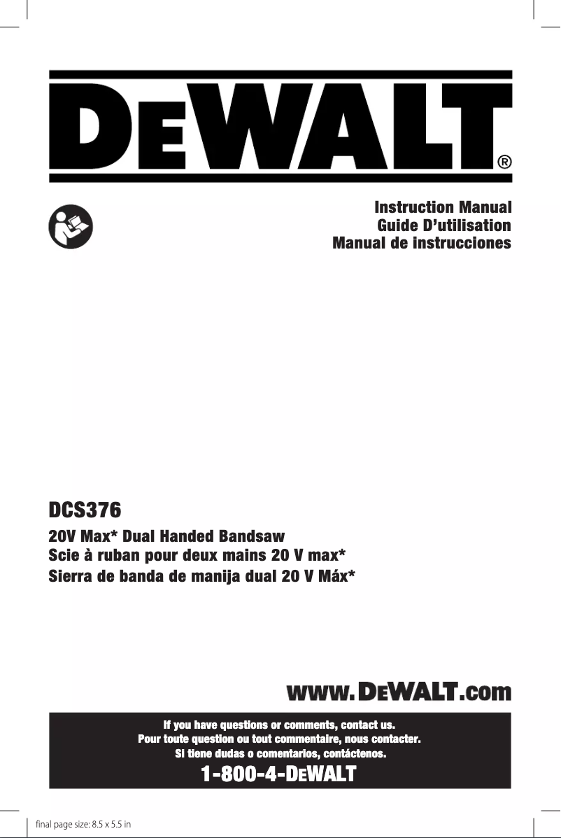 Page n°1 - Manuel utilisateur DeWalt DCS376B