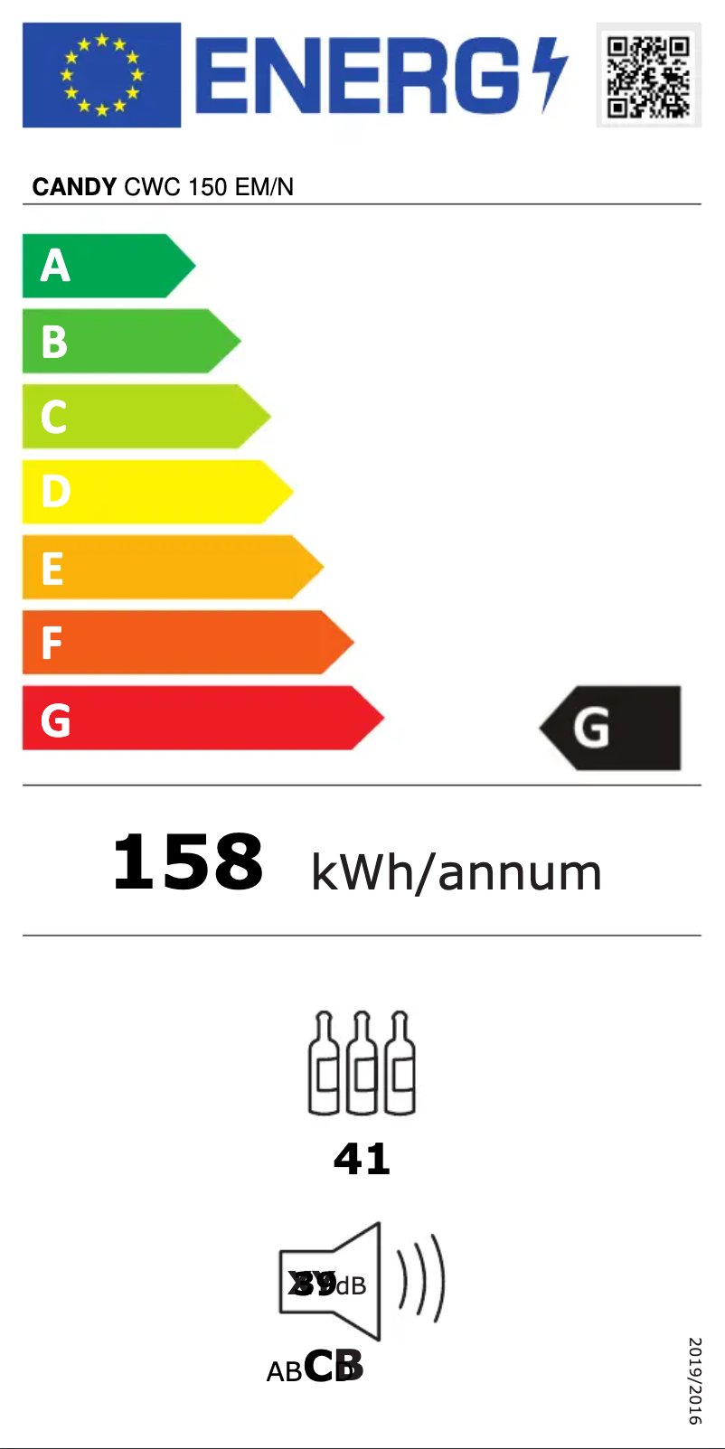 Page n°1 - Label énergétique Candy CWC 150 EM/N