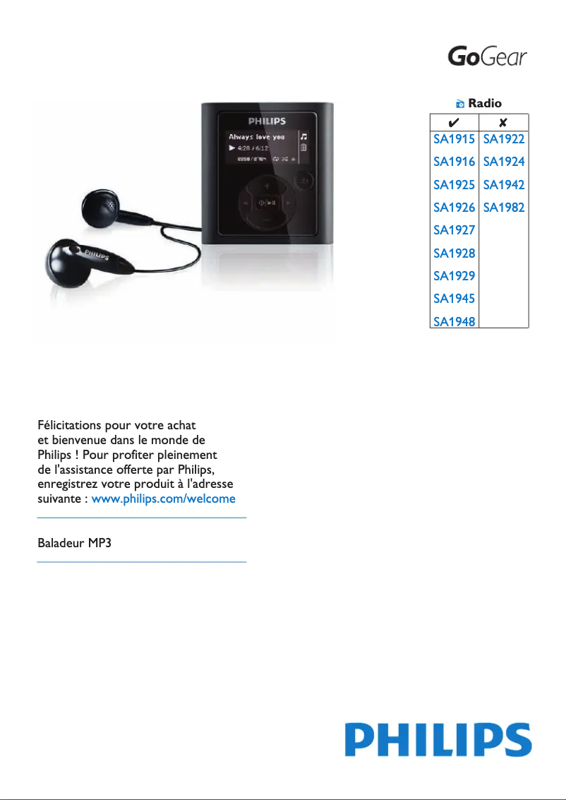 Image de la première page du manuel de l'appareil GoGear SA1982