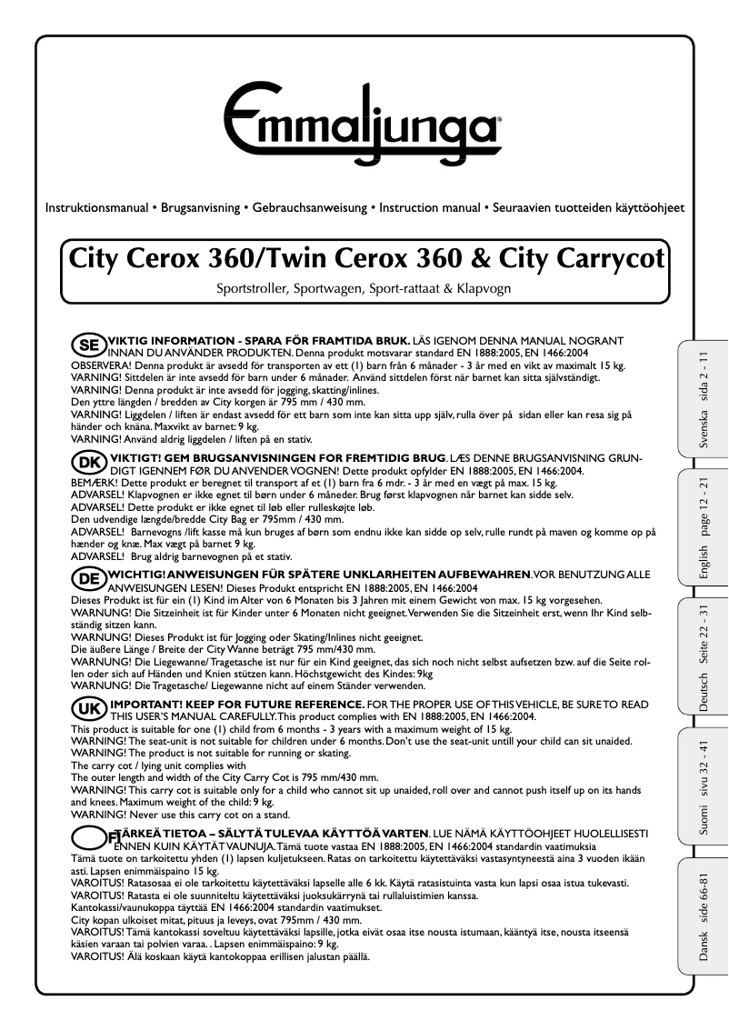 Page n°1 - Manuel utilisateur Emmaljunga City Cerox 360