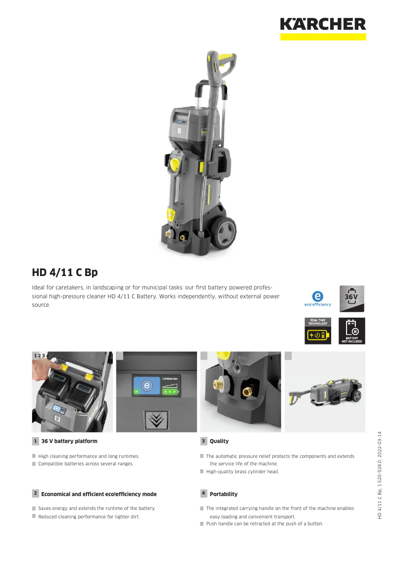 Page n°1 - Fiche technique Kärcher HD 4/11 C Bp