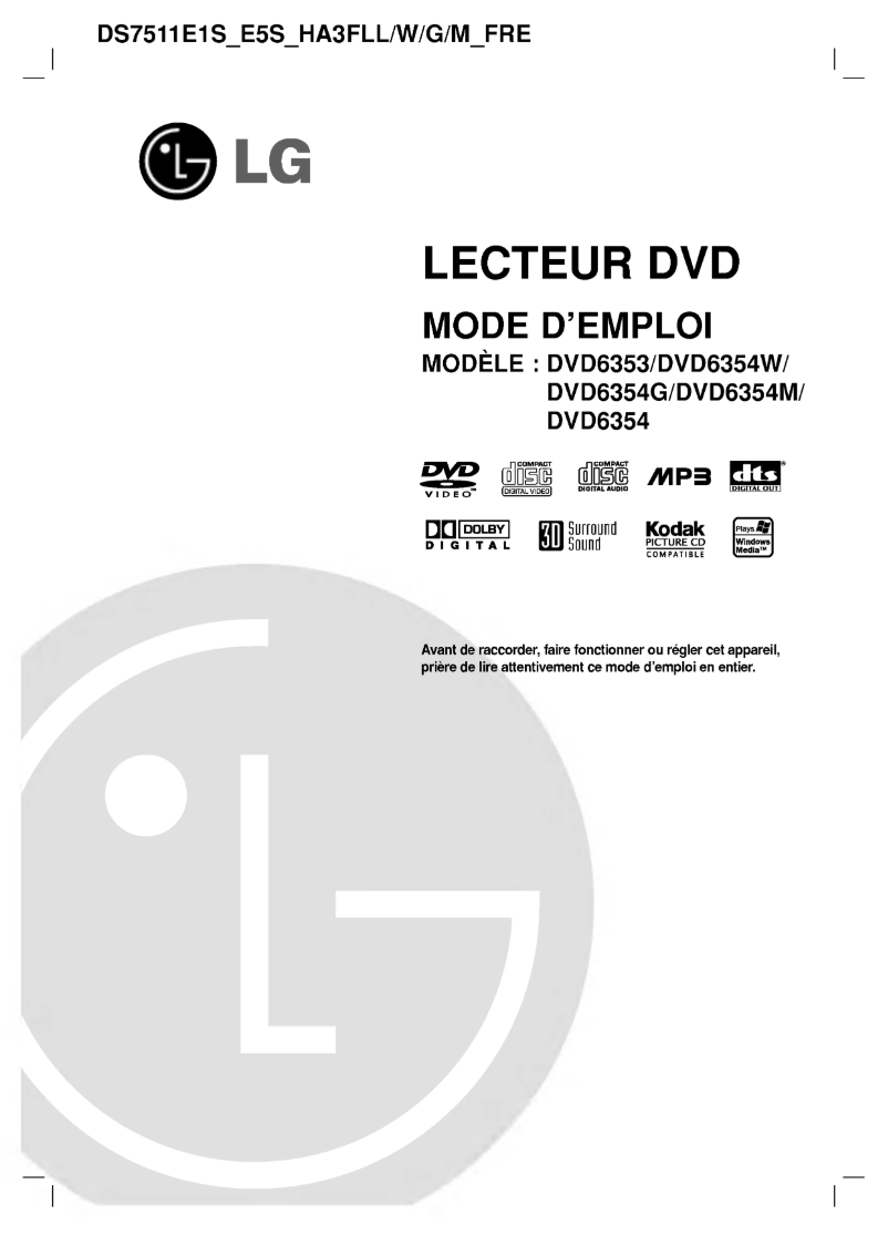 Page 1 de la notice Manuel utilisateur LG DVD6353