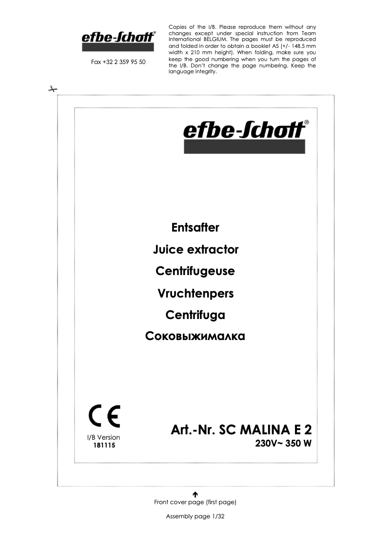 Page n°1 - Manuel utilisateur Efbe-Schott SC Malina SC E 2