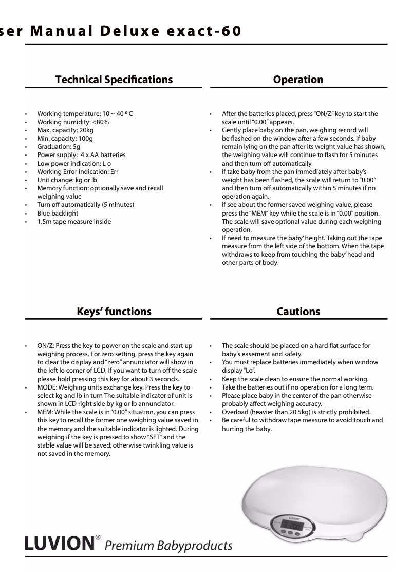 Page 1 de la notice Manuel utilisateur Luvion Exact-65