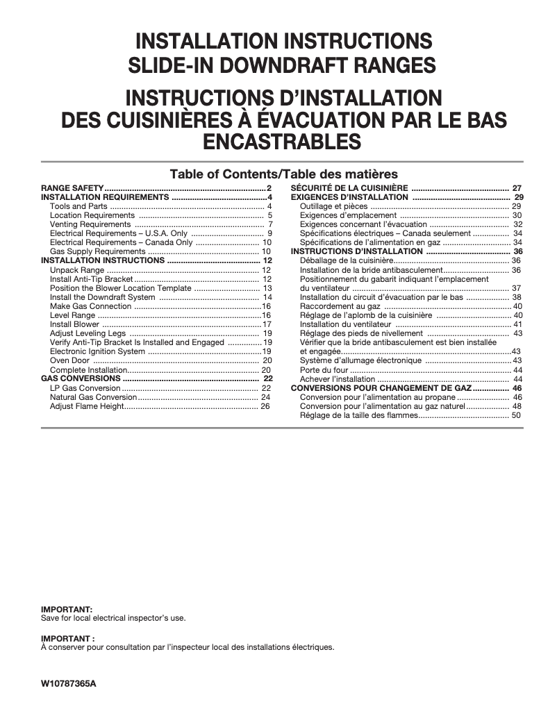 Page n°1 - Guide d'installation JennAir JDS1750FS