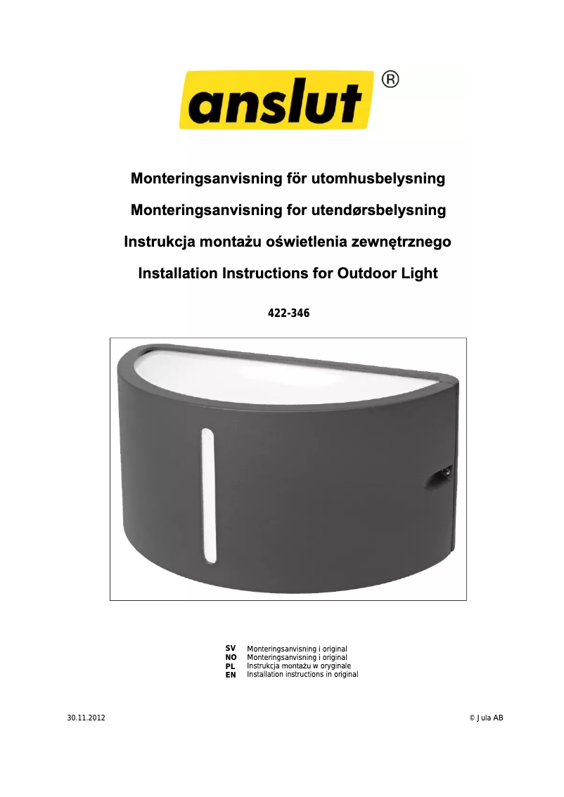 Page n°1 - Manuel utilisateur Anslut 422-346