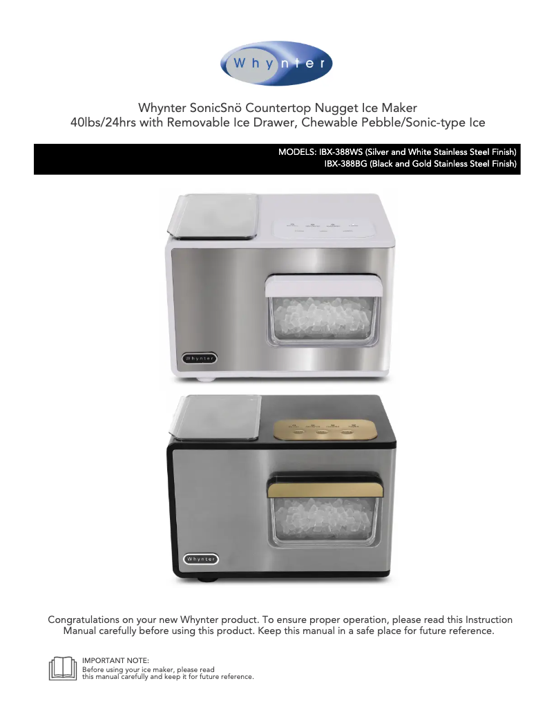 Page 1 de la notice Manuel utilisateur Whynter IBX-388WS