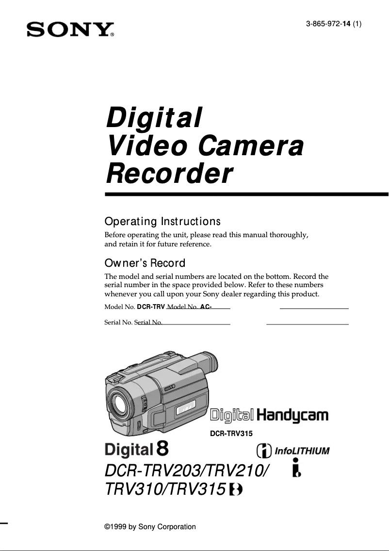 Page 1 de la notice Manuel utilisateur Sony DCR-TRV210