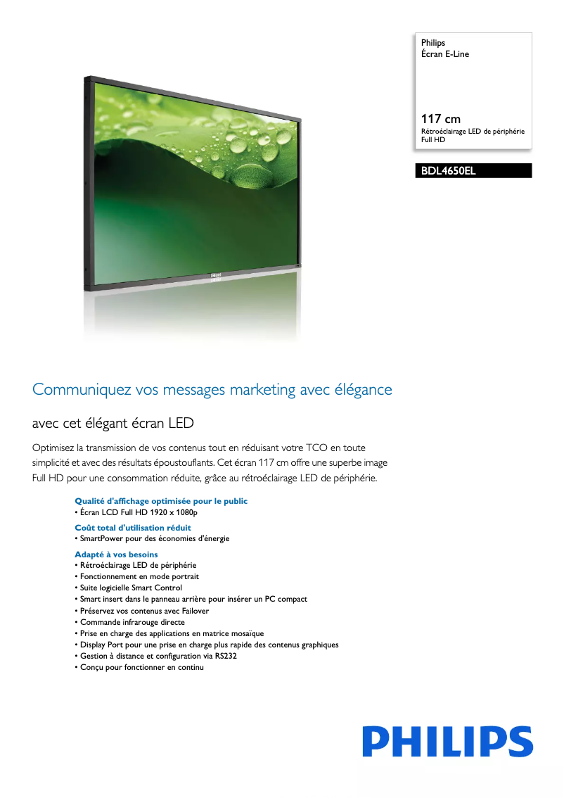 Page n°1 - Fiche technique Philips BDL4650EL