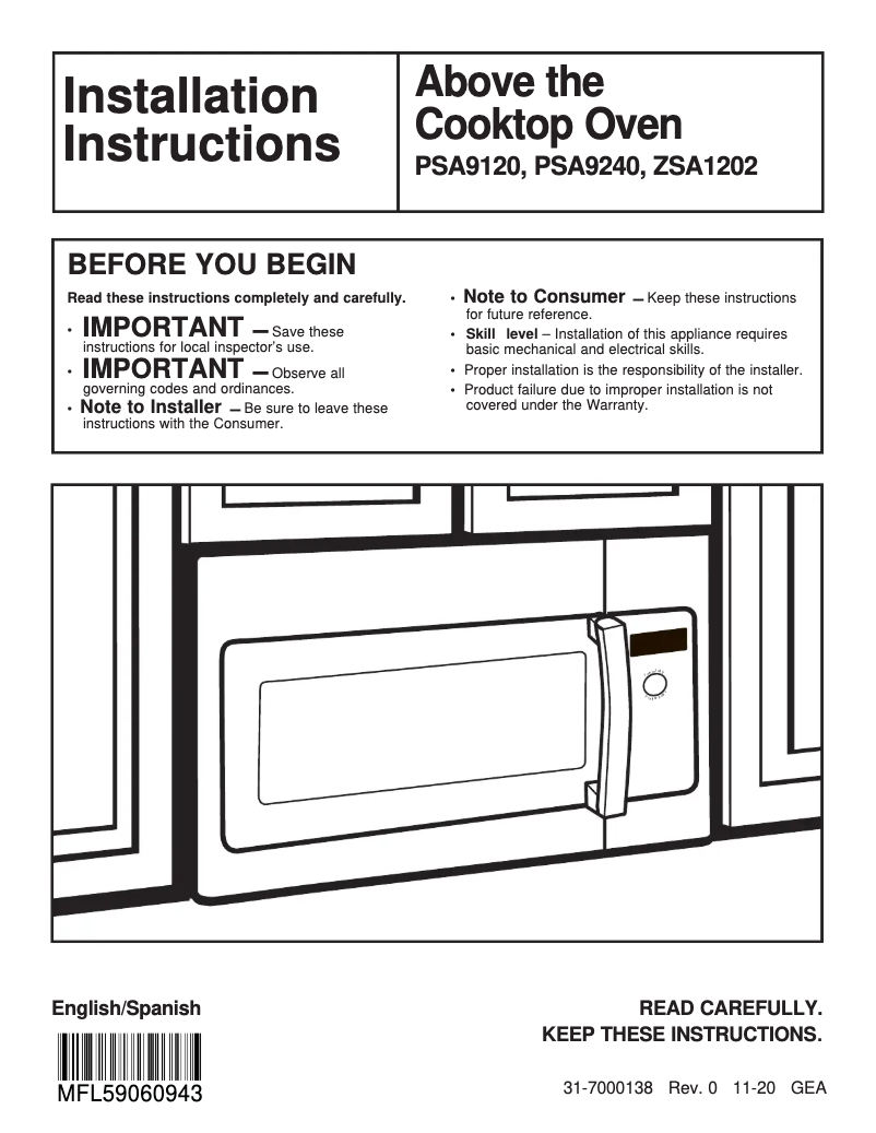 Page 1 de la notice Guide d'installation GE Profile PSA9120SPSS