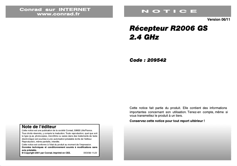 Image de la première page du manuel de l'appareil R2006 GS