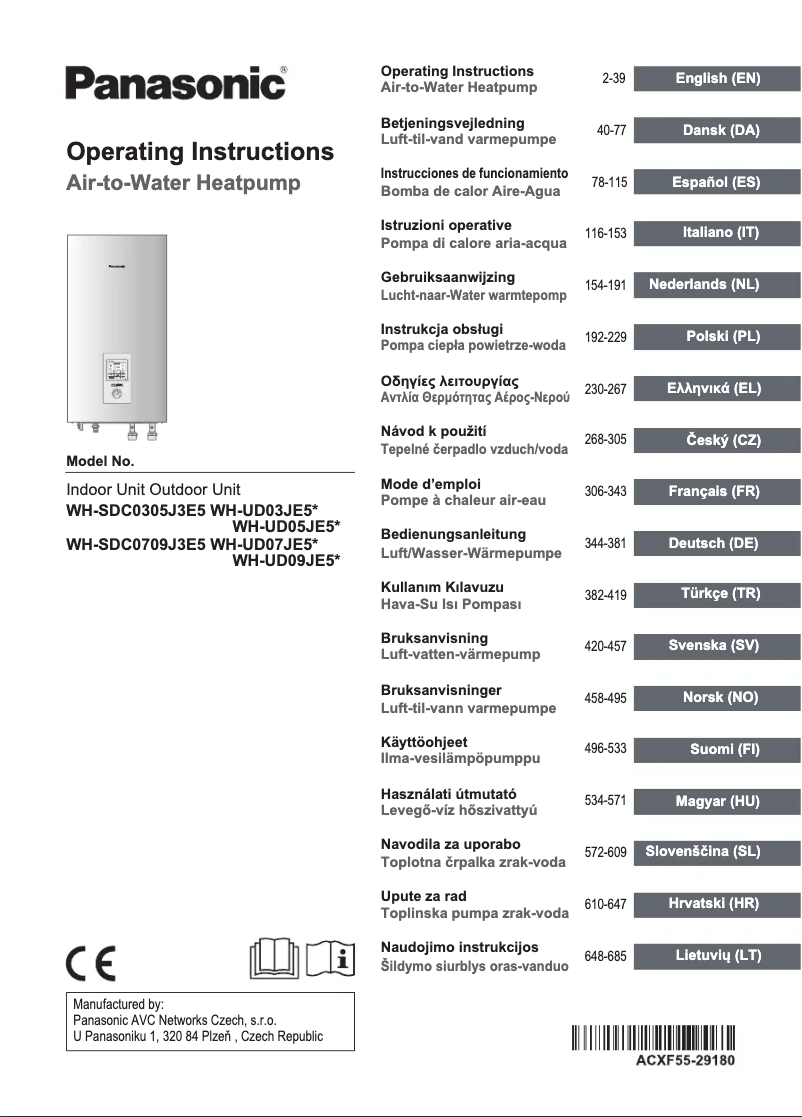 Page 1 de la notice Manuel utilisateur Panasonic WH-SDC0709J3E5