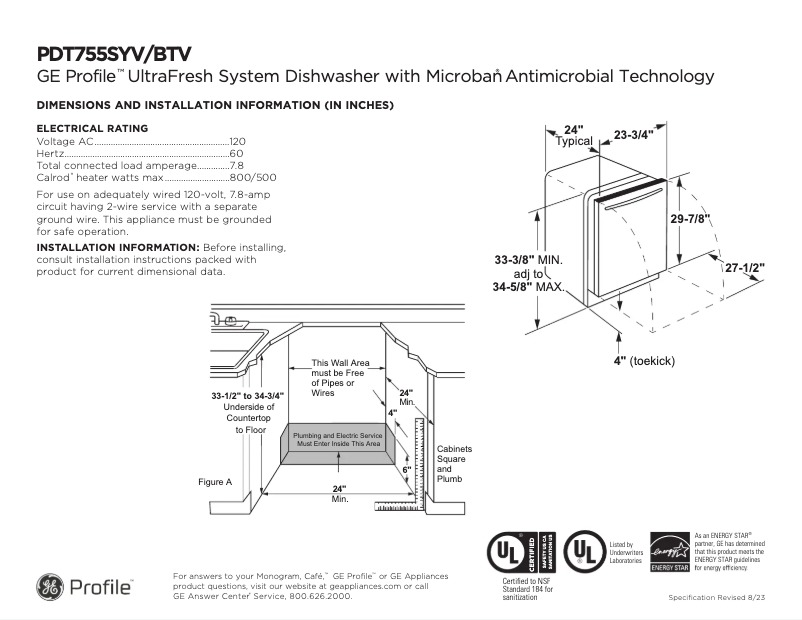 Page 1 de la notice Fiche technique GE PDT755SYVFS