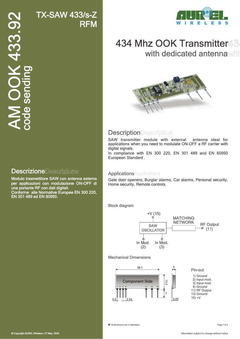 Image de la première page du manuel de l'appareil TXSAW433