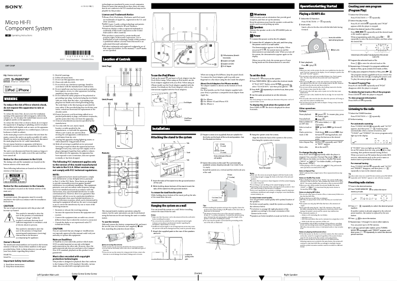 Page n°1 - Manuel utilisateur Sony CMT-CX4iP