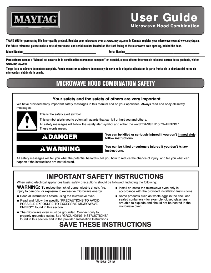 Page 1 de la notice Manuel utilisateur Maytag MMV6190DS