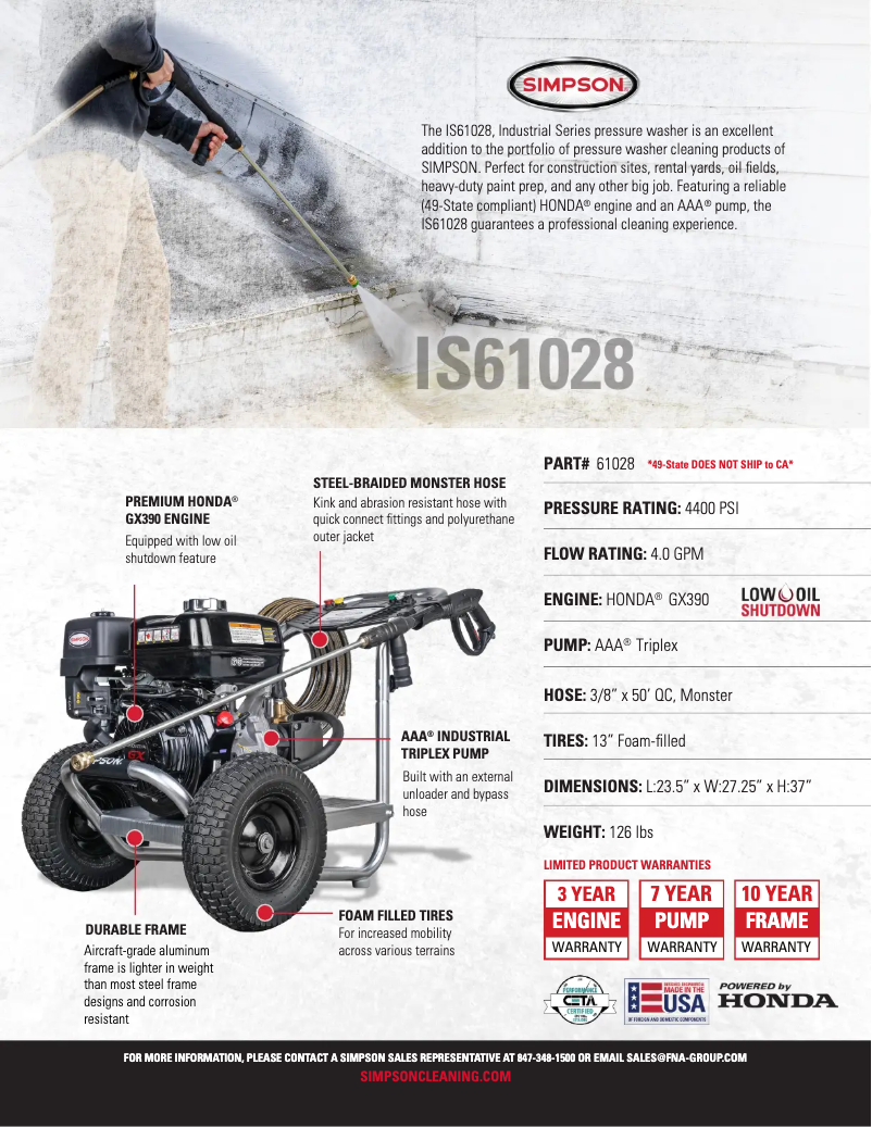 Page 1 de la notice Fiche technique Simpson IS61028-S