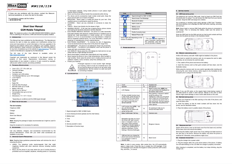 Page n°1 - Manuel utilisateur MaxCom MM129
