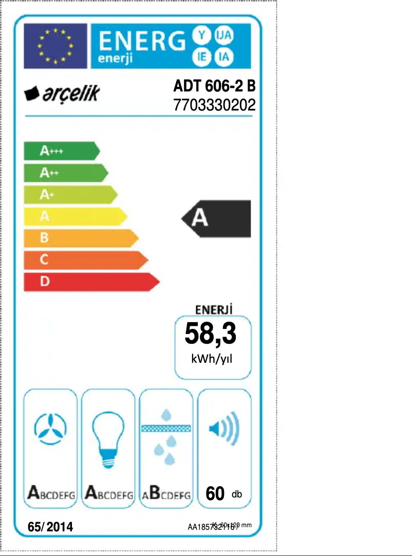 Página 1 del manual Etiqueta energética Arçelik ADT 606-2 B