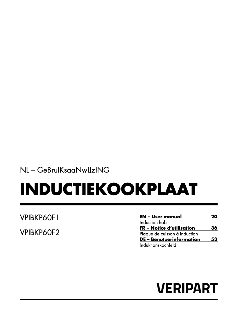 Page 1 de la notice Manuel utilisateur Veripart VPIBKP60F2