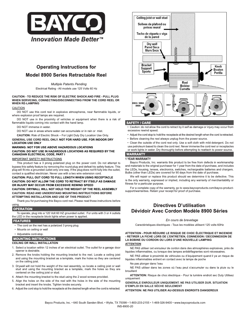 Page n°1 - Manuel utilisateur Bayco SL-8903