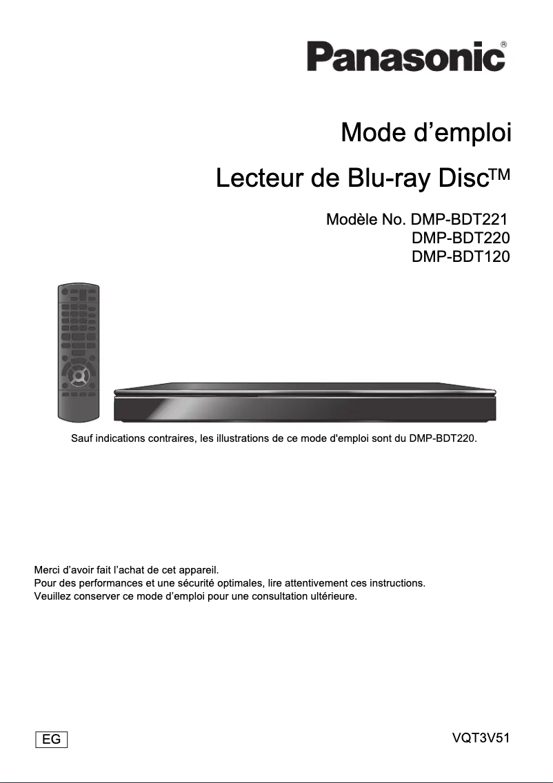 Page 1 de la notice Manuel utilisateur Panasonic DMP-BDT120