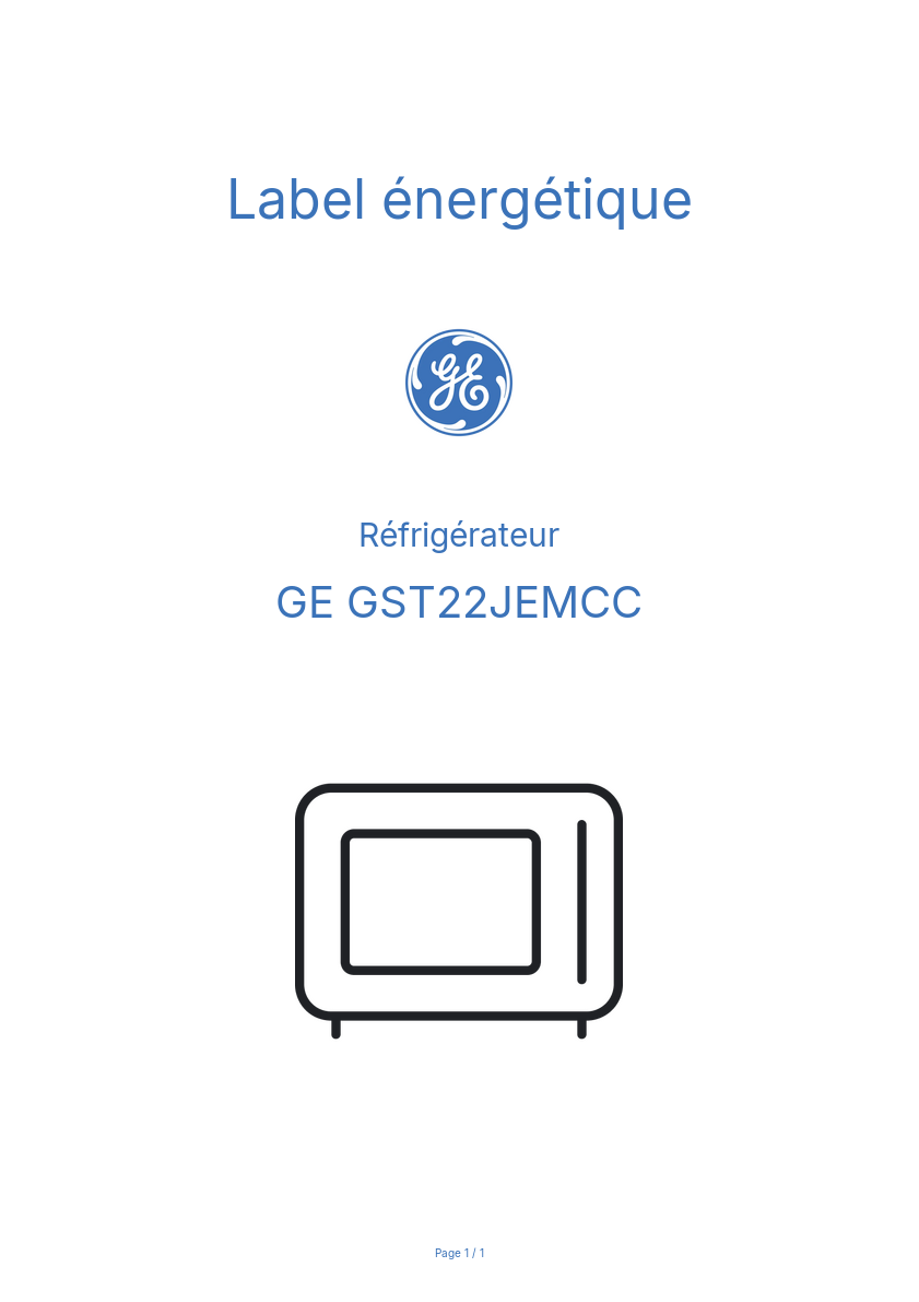 Page n°1 - Label énergétique GE GST22JEMCC