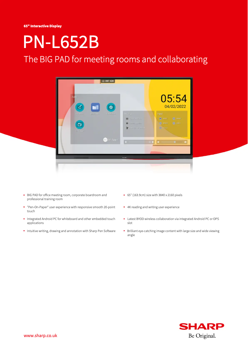 Page 1 de la notice Fiche technique Sharp PN-L652B