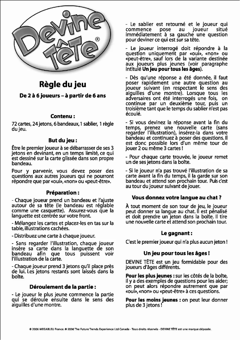 Page n°1 - Manuel utilisateur MEGABLEU Devine Tête Nomade