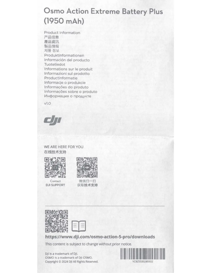 Page 1 de la notice Manuel utilisateur DJI Osmo Action Extreme Battery Plus