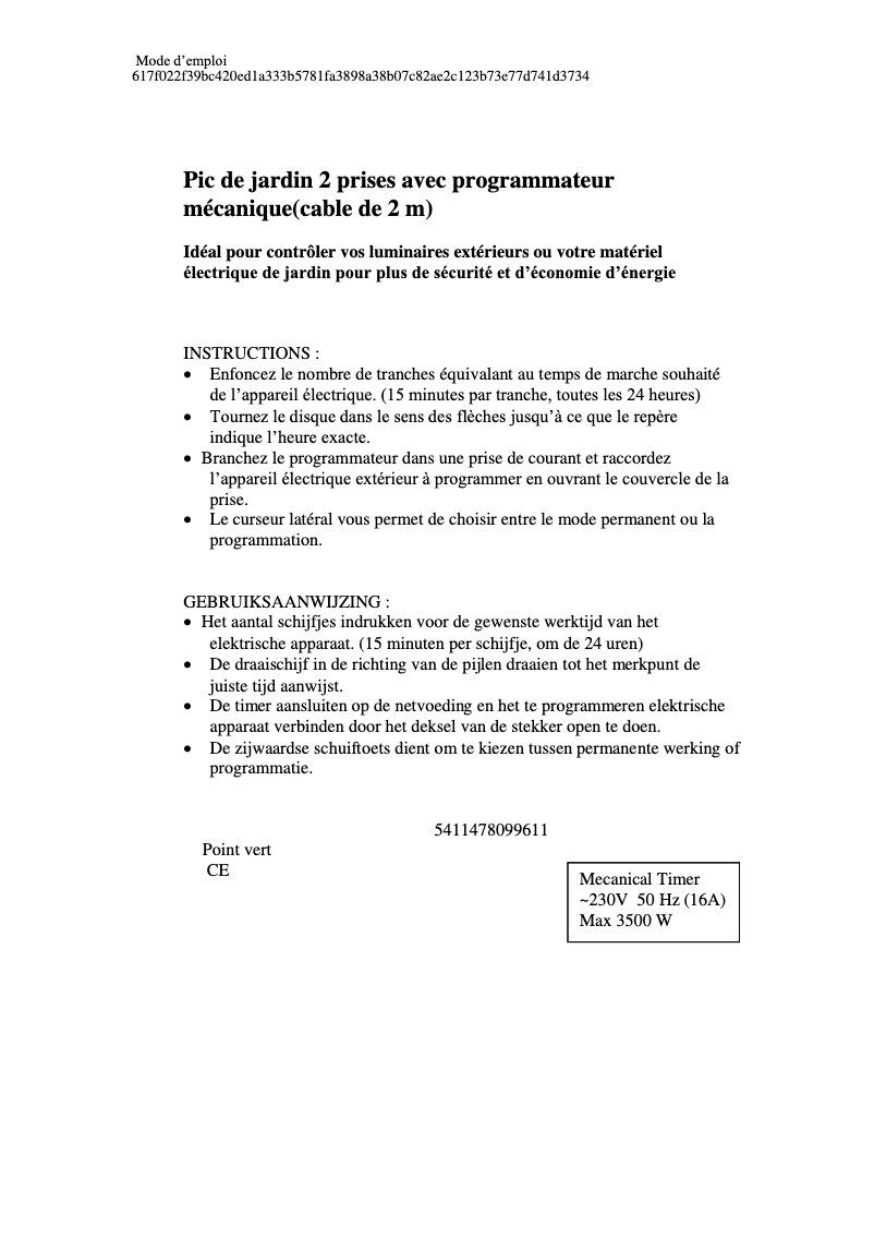 Page 1 de la notice Manuel utilisateur Chacon 09961