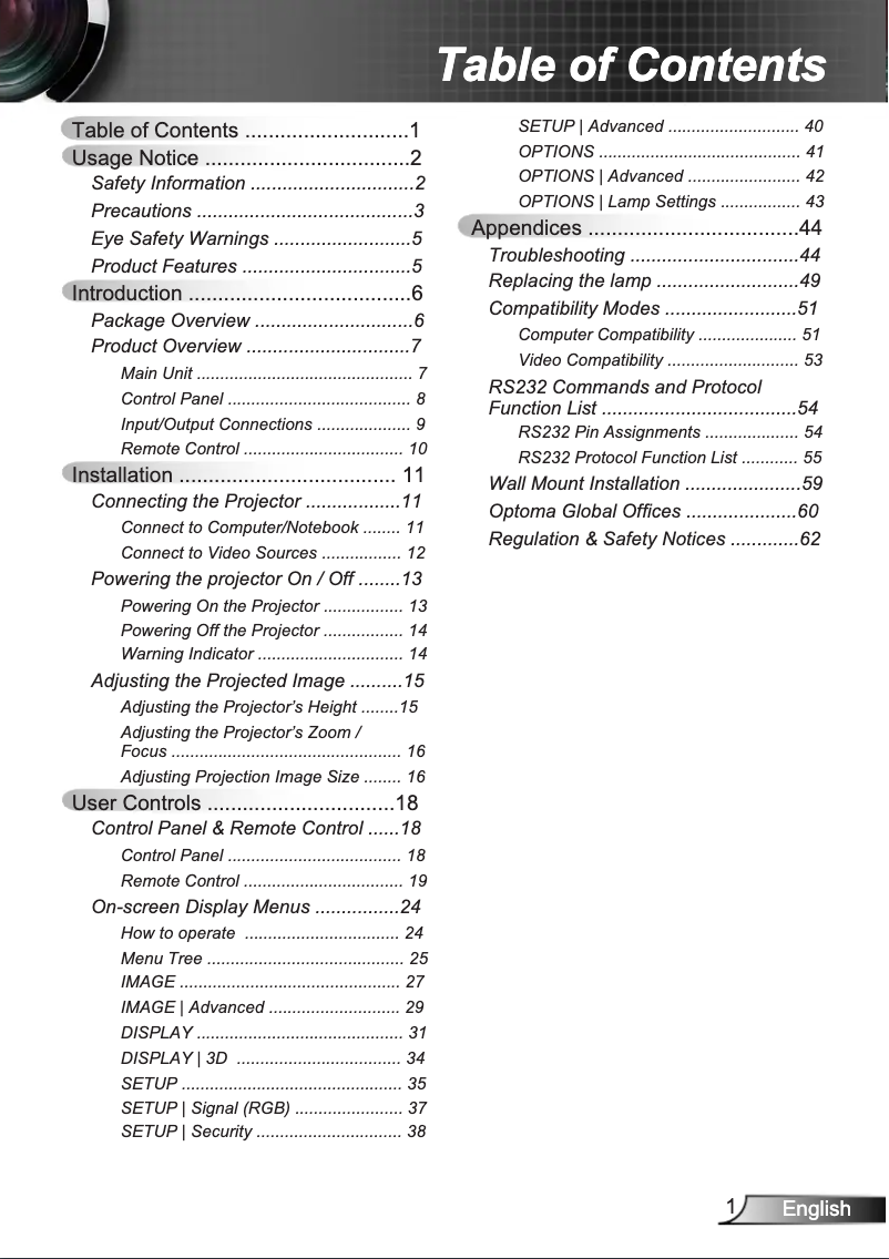 Page n°1 - Manuel utilisateur Optoma EX556