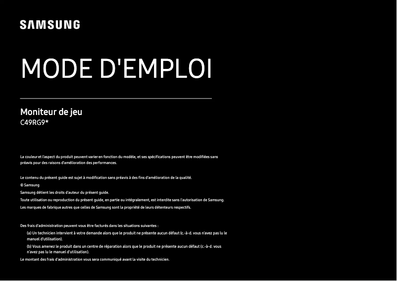 Page 1 de la notice Manuel utilisateur Samsung C49RG90SSE