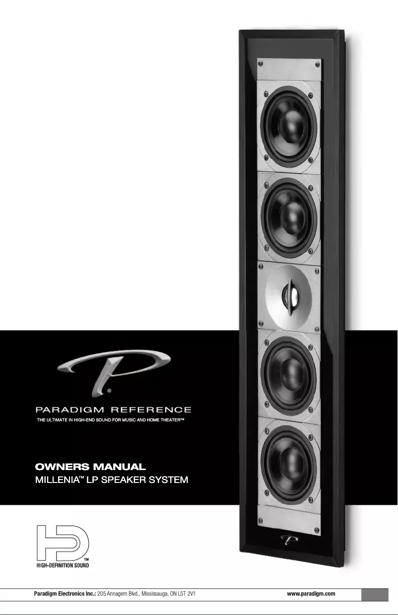 Page 1 de la notice Mode d'emploi Paradigm Millenia LP