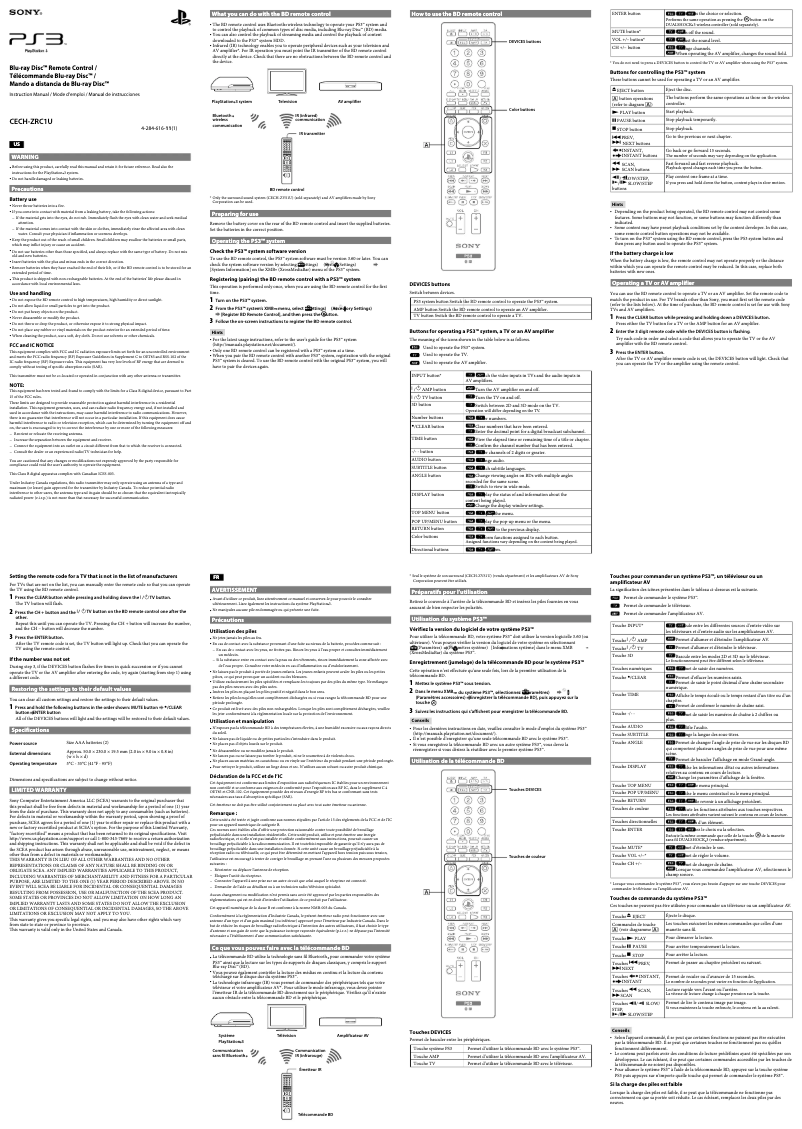 Image de la première page du manuel de l'appareil PlayStation 3 Blu-ray Disc