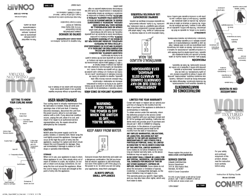 Page 1 de la notice Manuel utilisateur Conair CD128X