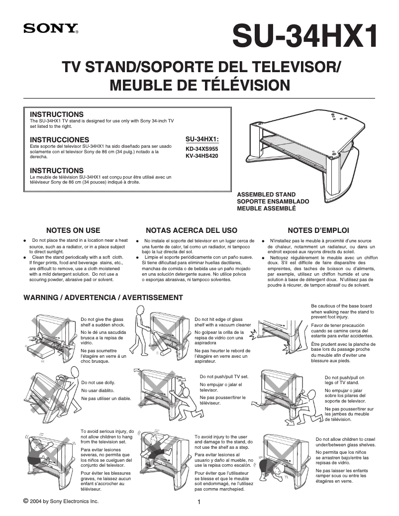 Page 1 de la notice Manuel utilisateur Sony KD-34XS955